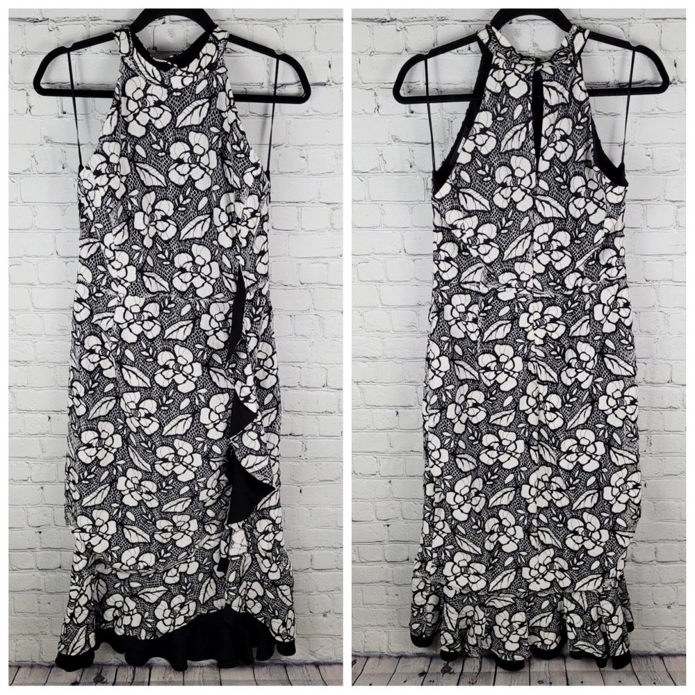 FOREST LILY | floral lace ruffle high neck dress